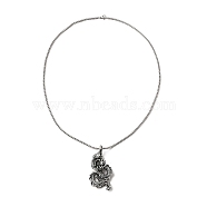 Alloy Dragon Pendant Necklace with 201 Stainless Steel Box Chains, Antique Silver, 23.62 inch(60cm)(NJEW-D053-02AS)
