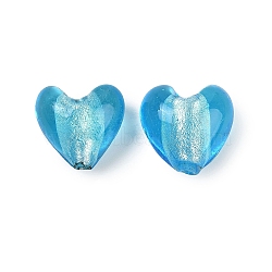 Handmade Lampwork Beads, Heart, Deep Sky Blue, 14.5~15.5x15~15.5x9~10mm, Hole: 1.8mm(LAMP-Q005-06B)