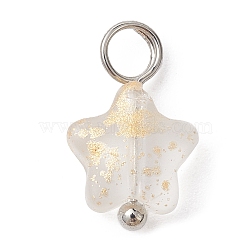 Glass Pendant, with Brass Findings, Star, WhiteSmoke, 13.5~14x8x4mm, Hole: 3mm(PALLOY-JF02337-50B)