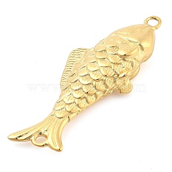 Ion Plating(IP) 304 Stainless Steel Pendants, Fish, Real 14K Gold Plated, 38x12.5x6.5mm, Hole: 1.8mm(STAS-P379-08D-G)