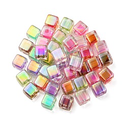 UV Plating Transparent Acrylic European Beads, Large Hole Beads, Cube, Mixed Color, 13.5x13.5x13.5mm, Hole: 4mm(OACR-F004-10)