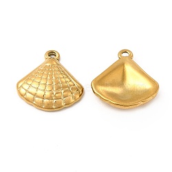 Ion Plating(IP) 304 Stainless Steel Pendants, Shell Charm, Golden, 17x17x3.5mm, Hole: 1.4mm(STAS-E182-19G)