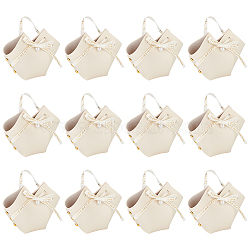 PU Leather Candy Gift Handbags, with Imitation Pearl Charms and Ribbon, Nails, Wedding Favor Candy Bags, Beige, Finished Product: 7x5.5x13cm(ABAG-WH0032-60A)