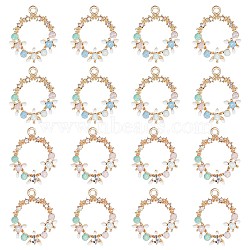 Brass Enamel Pendants, with Rhinestone, Garland, Golden, 18.5x16.5x2.5mm, Hole: 1.2mm, 12pcs/box(KK-PH0004-32)