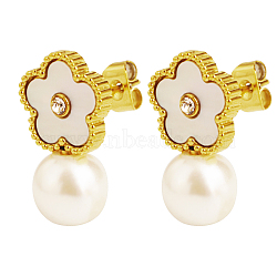 Stylish Stainless Steel Flower Pearl Pendant Stud Earrings for Women, Real 18K Gold Plated, Blanched Almond, 18.42x10.93mm(BL3923-2)