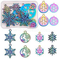 12Pcs 6 Style Rainbow Color Alloy Pendants, Christmas Snowflake, 14~34x11.5~30x1.5mm, Hole: 1.5~2mm, 2pcs/style(FIND-SZ0005-79)