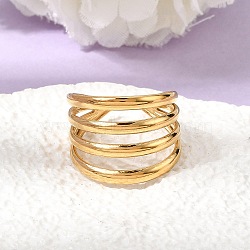 304 Stainless Steel Wide Band Cuff Open Rings for Women, Ion Plating(IP), Real 18K Gold Plated, 16mm, Inner Diameter: 18mm(RJEW-L342-03G)