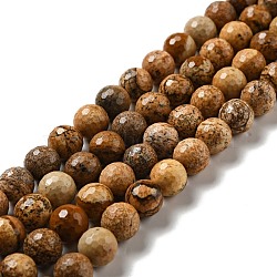 Natural Picture Jasper Beads Strands, Faceted(128 Facets), Round, 10mm, Hole: 1mm, about 36~38pcs/strand, 14.17~14.96 inch(36~38cm)(G-E571-39)
