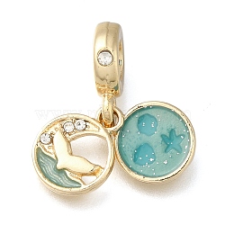 Rack Plating Alloy Enamel European Dangle Charms, Summer Whale Tail Large Hole Pendants with Crystal Rhinestone, Golden, 24.5mm, Hole: 4.5mm(PALLOY-A009-20G)