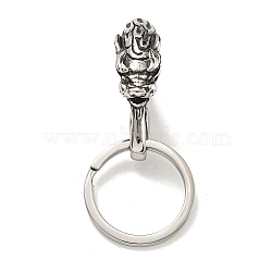 Tibetan Style 316 Surgical Stainless Steel Fittings with 304 Stainless Steel Key Ring, Dragon, Antique Silver, 60mm(FIND-Q101-21AS)