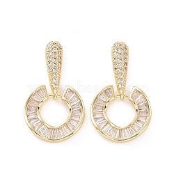 Cubic Zirconia Donut Dangle Stud Earrings, Golden Brass Jewelry for Women, Clear, 30mm, Pin: 0.8mm(EJEW-P224-15G-01)