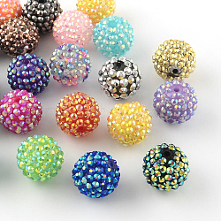 AB-Color Resin Rhinestone Beads, with Acrylic Round Beads Inside, for Bubblegum Jewelry, Mixed Color, 12mm, Hole: 2~2.5mm(RESI-S315-10x12-M)
