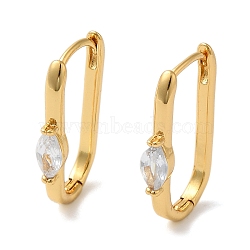 304 Stainless Steel Hoop Earrings, Cubic Zirconia Earrings for Women, Real 18K Gold Plated, Clear, Oval, 22x13mm(EJEW-M261-02G-01)