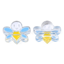 Transparent Acrylic Enamel Beads, Bees, Light Sky Blue, 22x27x8mm, Hole: 3mm(TACR-N012-007A)