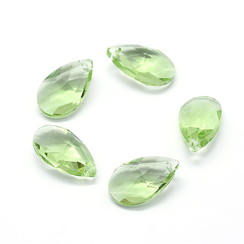 Faceted Glass Pendants, Teardrop, Lawn Green, 15x9.5x5.5mm, Hole: 1mm