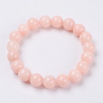 Natural Yellow Jade Beaded Stretch Bracelet, Dyed, Round, PeachPuff, 2 inch(5cm), Beads:  6mm