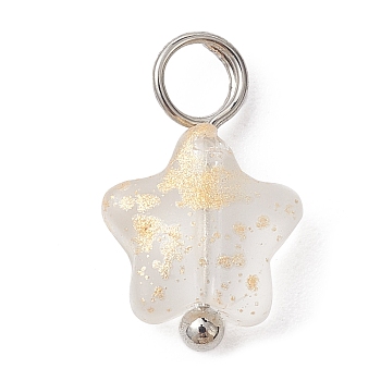 Glass Pendant, with Brass Findings, Star, WhiteSmoke, 13.5~14x8x4mm, Hole: 3mm