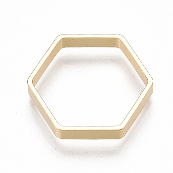 Brass Lining Rings, Hexagon, Nickel Free, Real 18K Gold Plated, 20x18x3mm