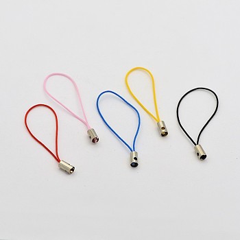 Mobile Phone Strap, DIY Cell Phone Straps, Nylon Cord Loop with Iron Ends, Platinum, Mixed Color, 50mm