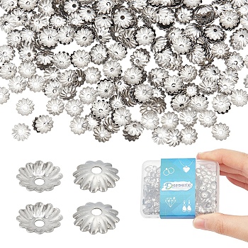 500Pcs 304 Stainless Steel Bead Caps, Multi-Petal, Flower, Stainless Steel Color, 5.7x1.4mm, Hole: 1.2mm