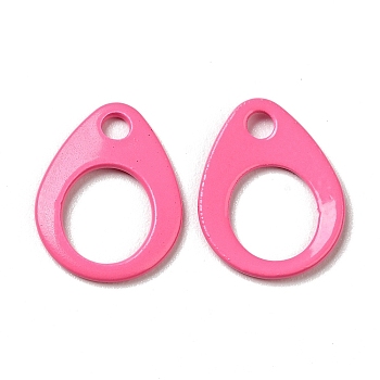 Spray Painted 201 Stainless Steel Charms, Teardrop Charm, Hot Pink, 13x10x1mm, Hole: 1.8mm