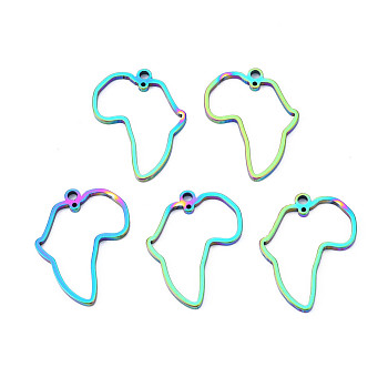 Africa Map 201 Stainless Steel Connector Charms, Laser Cut, Rainbow Color, 26x20x1.5mm, Hole: 0.8mm and 1.8mm