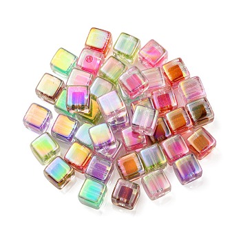 UV Plating Transparent Acrylic European Beads, Large Hole Beads, Cube, Mixed Color, 13.5x13.5x13.5mm, Hole: 4mm
