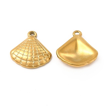Ion Plating(IP) 304 Stainless Steel Pendants, Shell Charm, Golden, 17x17x3.5mm, Hole: 1.4mm