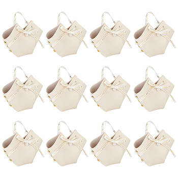 PU Leather Candy Gift Handbags, with Imitation Pearl Charms and Ribbon, Nails, Wedding Favor Candy Bags, Beige, Finished Product: 7x5.5x13cm