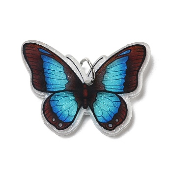 Opaque Acrylic Pendants, with Platinum Iron Jump Ring, Butterfly Charms, Dodger Blue, 25x33.5x4mm, Hole: 5.2mm