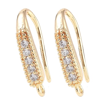 Brass Micro Pave Clear Cubic Zirconia Earring Hooks, Ear Wire with Loops, Fishhook, Golden, 17x8.5x3mm, Hole: 1mm