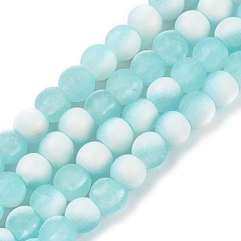 Frosted Crackle Glass Beads Strands, Rondelle, Pale Turquoise, 6x5.5mm, Hole: 1mm, about 145pcs/strand, 31.10''(79cm)