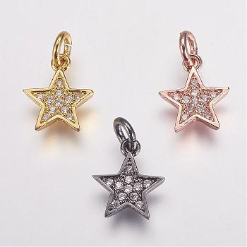 Brass Micro Pave Cubic Zirconia Charms, Star, Mixed Color, 11.5x10x2mm, Hole: 3mm
