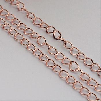 Iron Twisted Chains, Unwelded, with Spool, Oval, Rose Gold, 8x6x1mm, about 164.04 Feet(50m)/roll