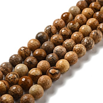 Natural Picture Jasper Beads Strands, Faceted(128 Facets), Round, 10mm, Hole: 1mm, about 36~38pcs/strand, 14.17~14.96 inch(36~38cm)
