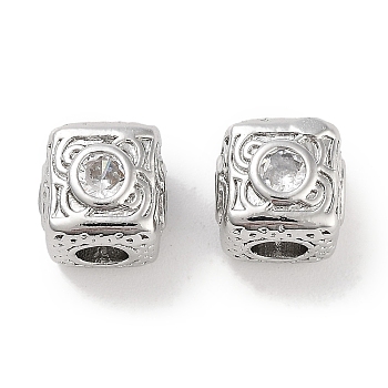 Brass Micro Pave Cubic Zirconia Beads,Platinum,  Cube, Clear, 7.5x7.5x7.5mm, Hole: 3mm