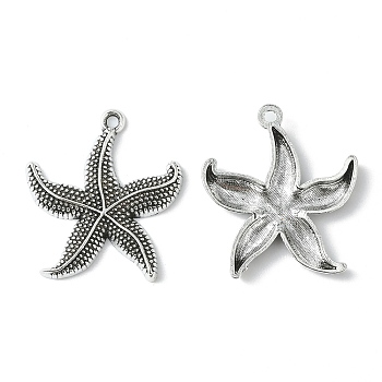 Zinc Alloy Pendants, Cadmium Free & Lead Free, Starfish/Sea Stars, Antique Silver, 26x23.5x3mm,  Hole: 2mm