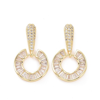 Cubic Zirconia Donut Dangle Stud Earrings, Golden Brass Jewelry for Women, Clear, 30mm, Pin: 0.8mm