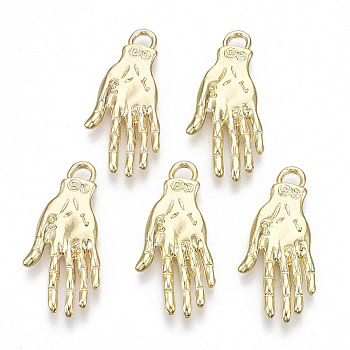 Rack Plating Alloy Pendants, Cadmium Free & Lead Free, Palm with Number, Light Gold, 31x15x3mm, Hole: 2.5x3mm