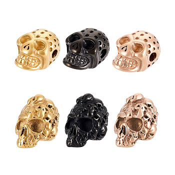 Jewelry 6Pcs 6 Style 304 Stainless Steel Beads, Skull, Mixed Color, 8.5~15x9~11x11.5~13mm, Hole: 1.8~4mm, 1pc/style