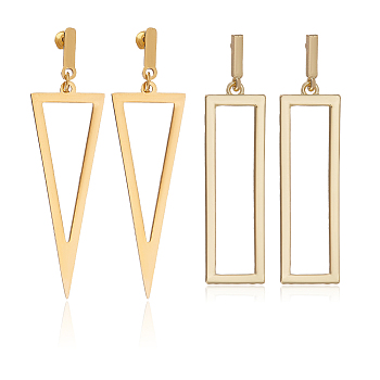 2 Pairs 2 Style 316 Surgical Stainless Steel Hollow Out Triangle & Rectangle Dangle Stud Earrings, Geometry Long Drop Earirngs for Women, Golden, 56~65mm, Pin: 0.7~0.8mm, 1 Pair/style