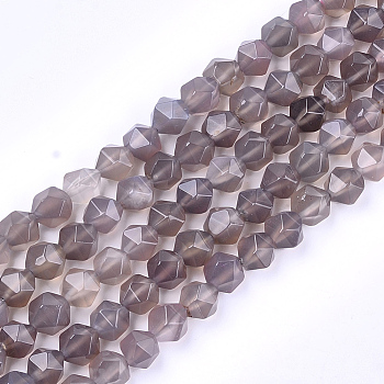 Natural Agate Beads Strands, Dyed, Faceted, Star Cut Round Beads, Rosy Brown, 9~10x9~10x9~10mm, Hole: 1mm, about 37pcs/strand, 14.5 inch