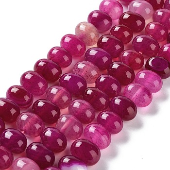Natural Agate Beads Strands, Dyed & Heated, Egg, Fuchsia, 12~14x9~10mm, Hole: 1.4mm, about 19~20pcs/strand, 7.48 inch(19cm)