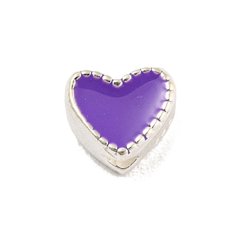 Heart Shape Silver 925 Sterling Silver Beads, with Enamel, with S925 Stamp, Blue Violet, 5.5x6.5x4mm, Hole: 1.2mm