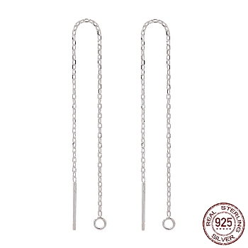 925 Sterling Silver Ear Stud Findings, with 925 Stamp, Ear Thread, with Cable Chain, Silver, 99x0.8mm, Hole: 1mm, Pin: 0.8mm