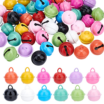48Pcs 12 Colors Baking Paint Iron Bell Pendants, Mixed Color, 23.5x22mm, Hole: 5x4.5mm, 4pcs/color