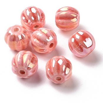 Handmade Pearlized Porcelain Beads, Pearlized, Pumpkin, Salmon, 13x12mm, Hole: 2mm