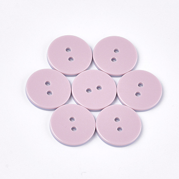 2-Hole Resin Buttons, Two Tone, Flat Round, Flamingo, 25.5x3.5mm, Hole: 3mm