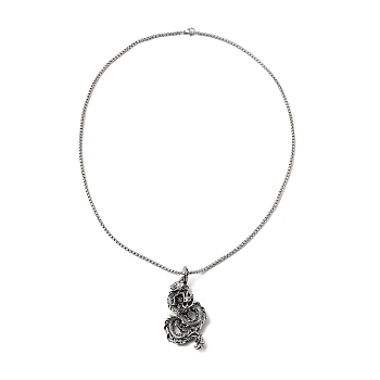 Alloy Dragon Pendant Necklace with 201 Stainless Steel Box Chains, Antique Silver, 23.62 inch(60cm)
