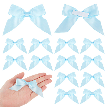 Adhesive Polyester Bowknot, for DIY Gift Wrap Wedding Candy Party Decoration, Light Sky Blue, 55x90x6.5mm